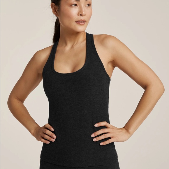 Beyond Yoga Tops - Beyond Yoga Spacedye Step Up Racerback Black Tank Top